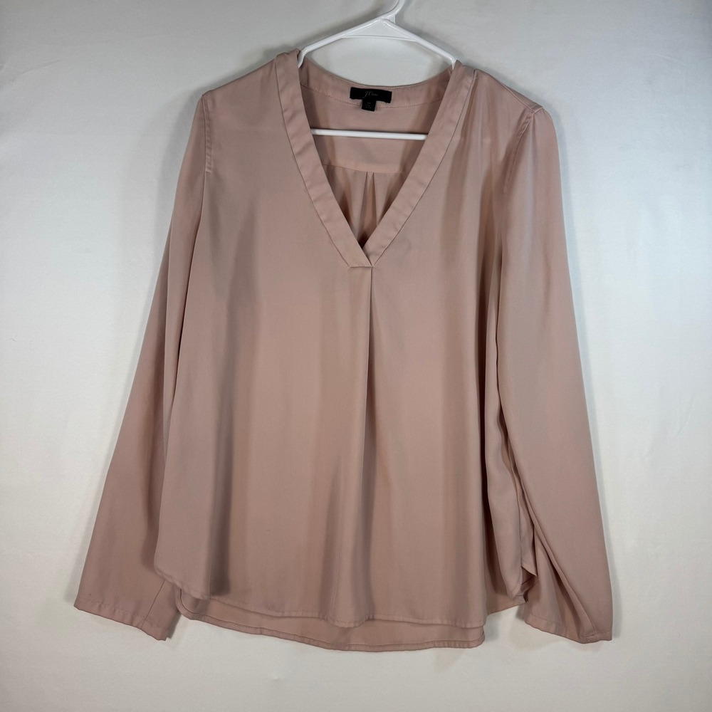 J.Crew Womens Blush Pink V-Neck Long Sleeve Pleated Front Blouse Size M